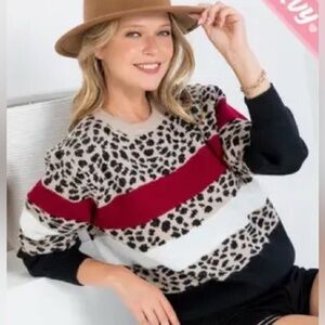 NWOT Sweet Lovely By Jen Leopard Print Colorblock Sweater - Medium/Large